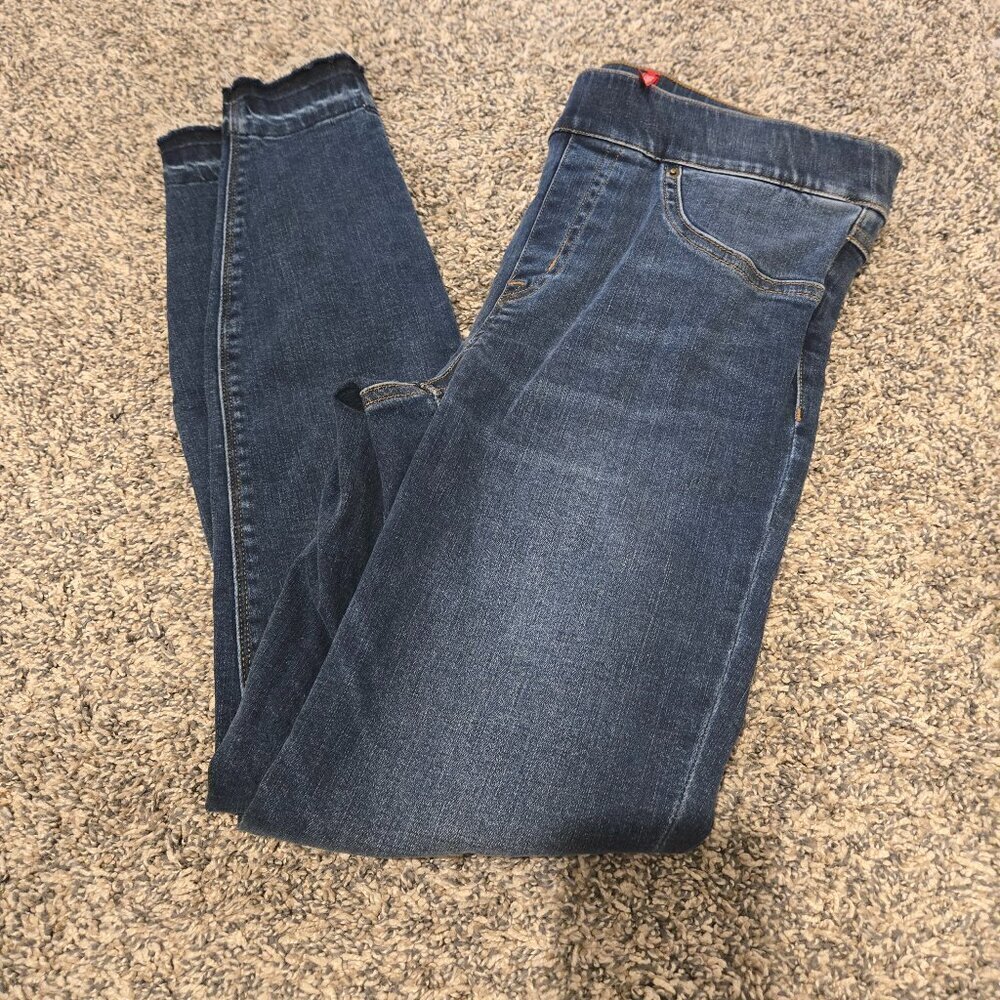 Spanx Distressed Ankle Skinny Pull On Jeans Dark Blue S
